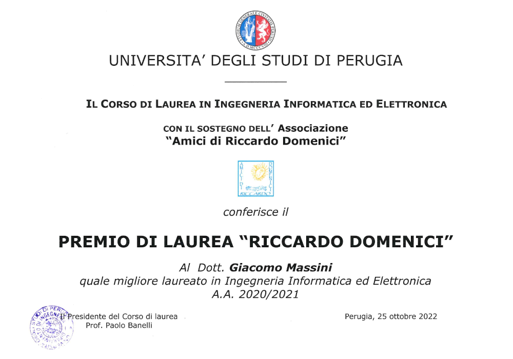 Premio di Laurea Riccardo Domenici Ed. 2022