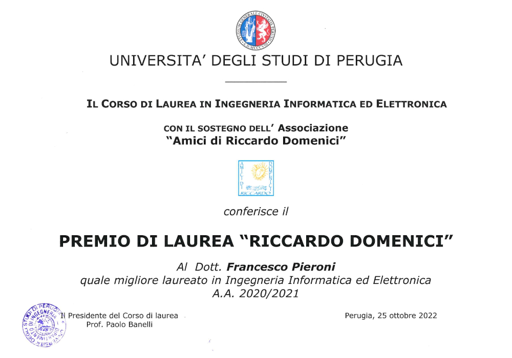 Premio di Laurea Riccardo Domenici Ed. 2022