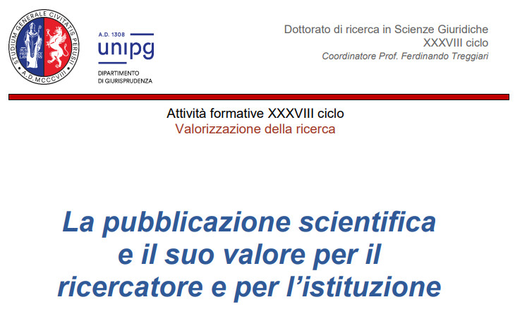 Seminario: "La pubblicazione scientifica e il suo valore per il ricercatore e per l'istituzione"