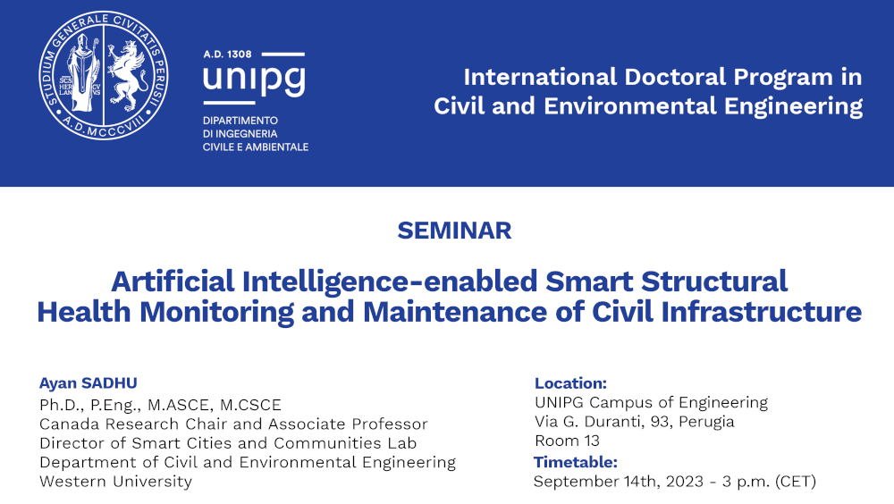 Seminario: "Artificial intelligence-enabled Smart Structural Health Monitoring and Maintenance of Civil Infrastructure" - Ayan Sadhu